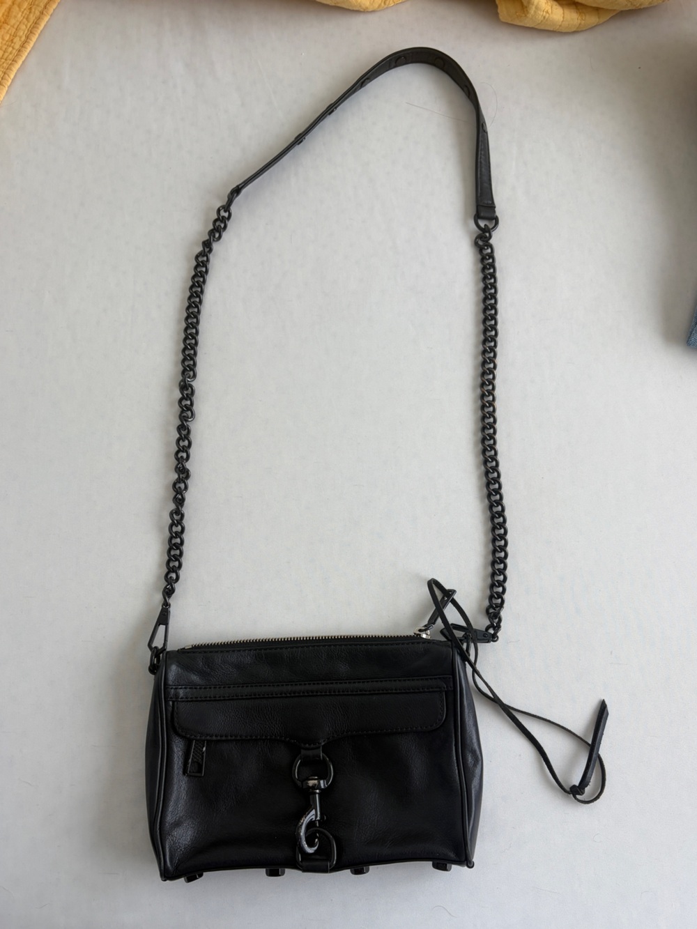Black Leather Crossbody Bag with Chain Strap